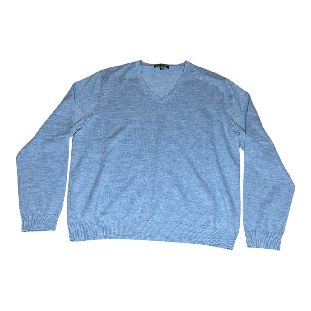 Brooks Brothers Saxon‎ Wool V-Neck Sweater Mens XL Light Blue Heather Knit